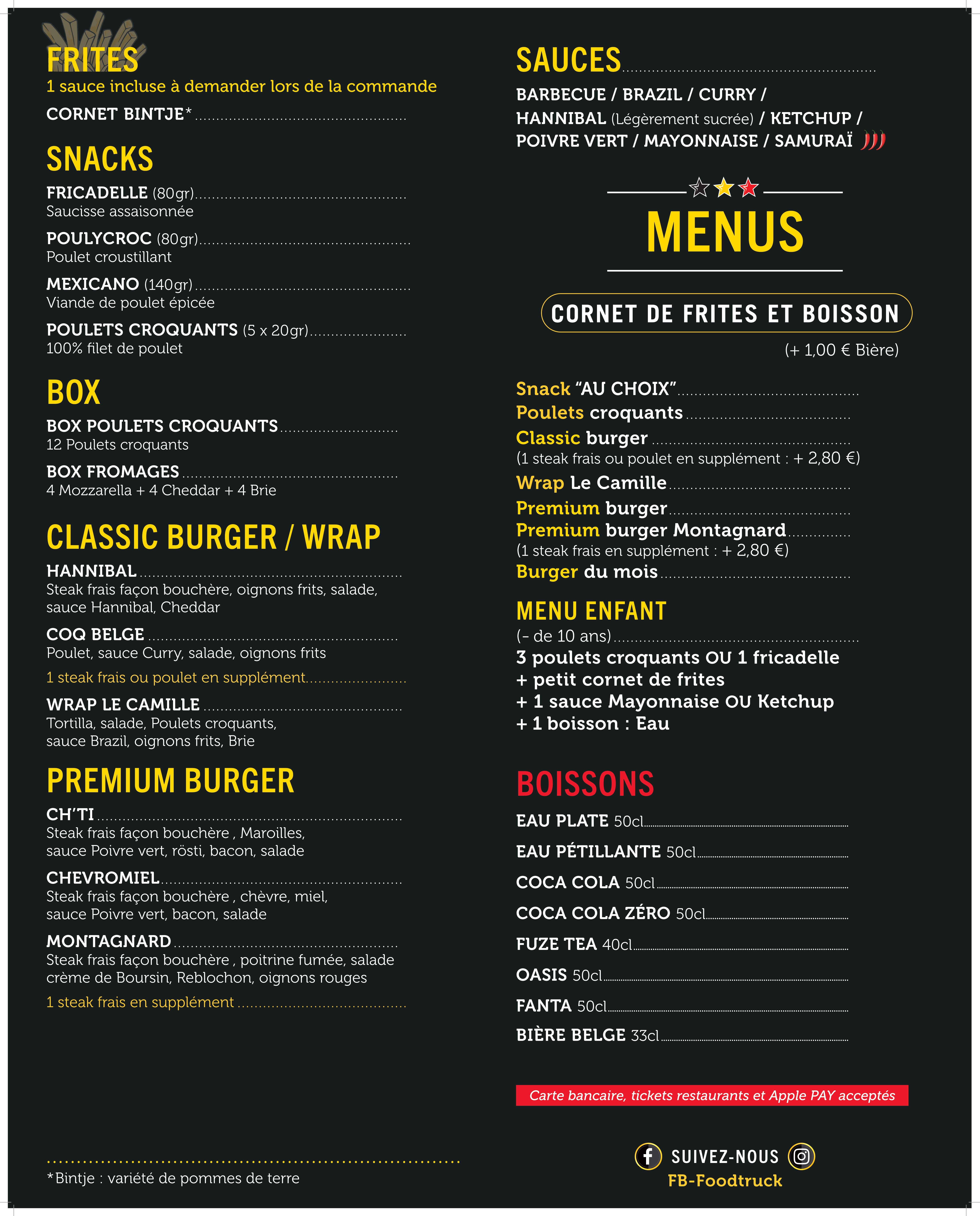 La carte de la Frite Belge