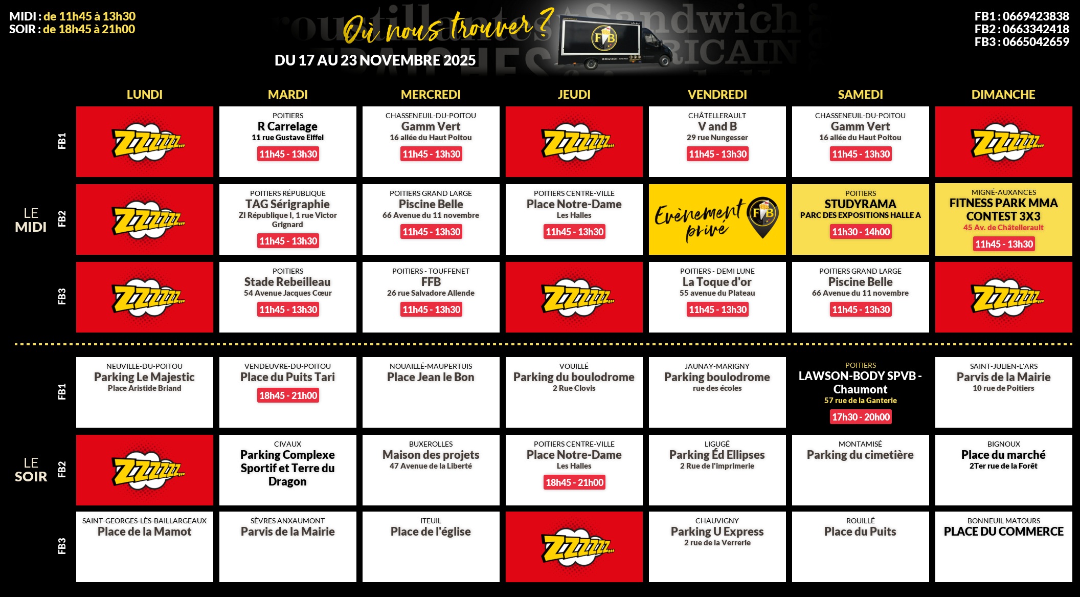 Emplacements pour la semaine 166