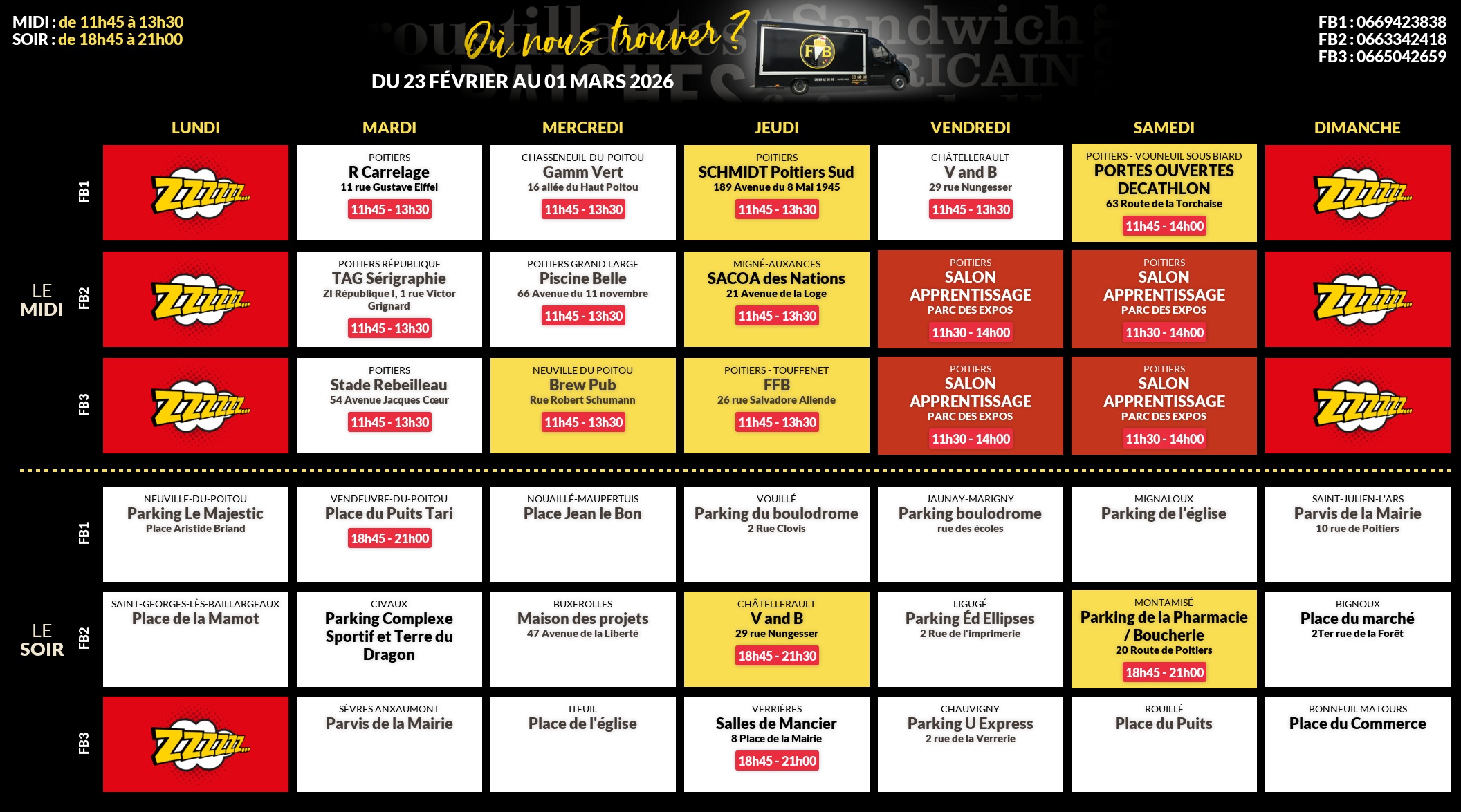 Emplacements pour la semaine 182