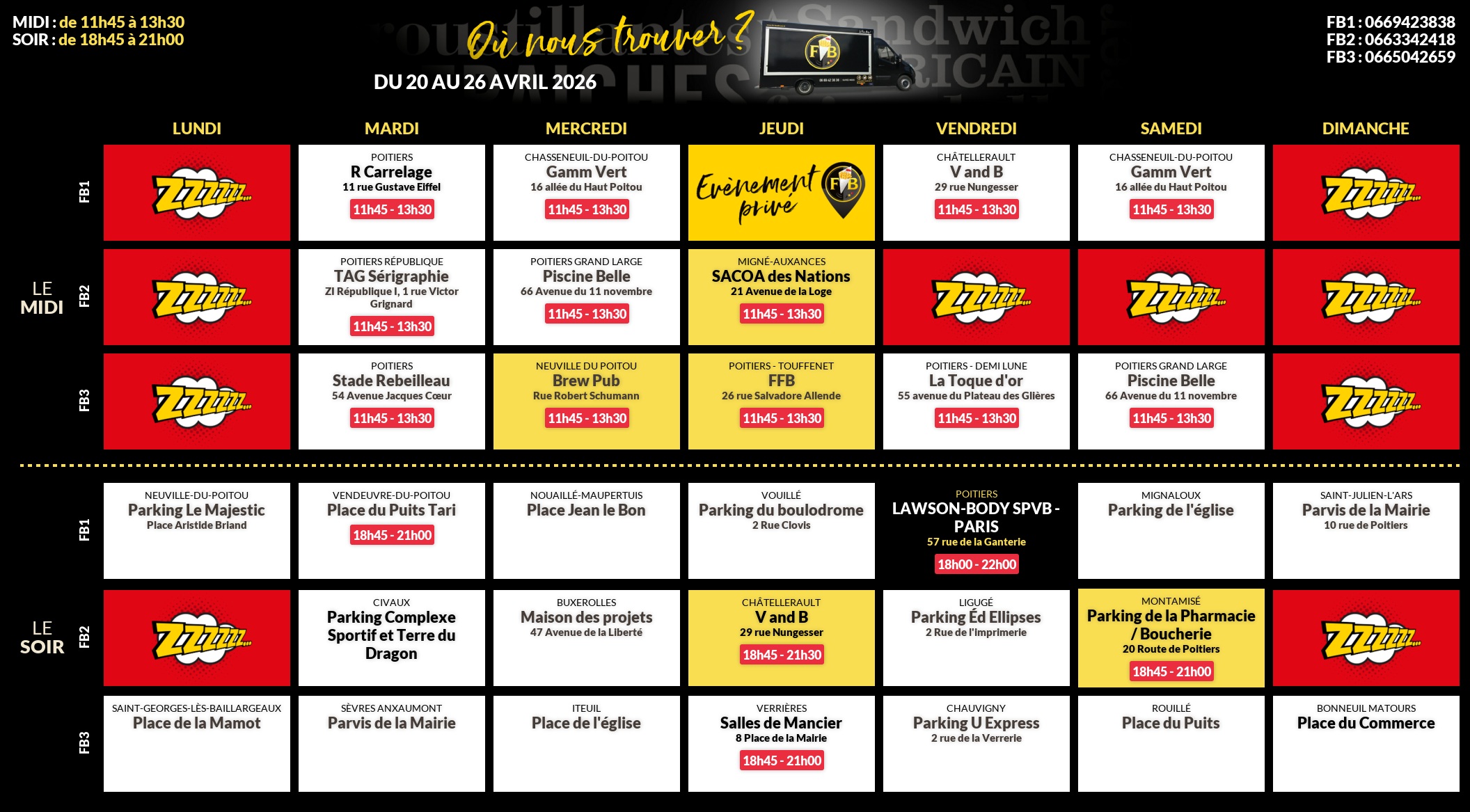 Emplacements pour la semaine 190