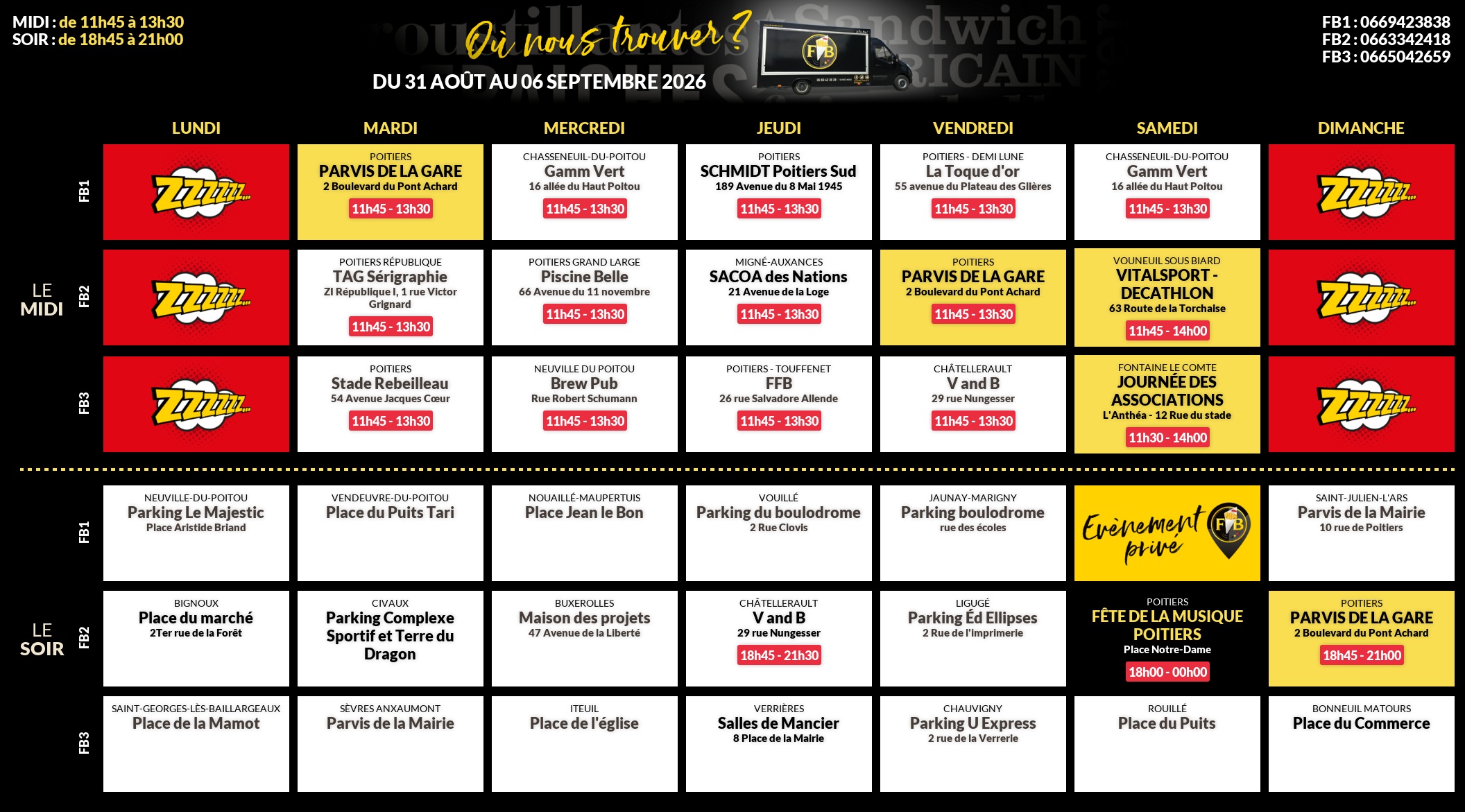 Emplacements pour la semaine 212
