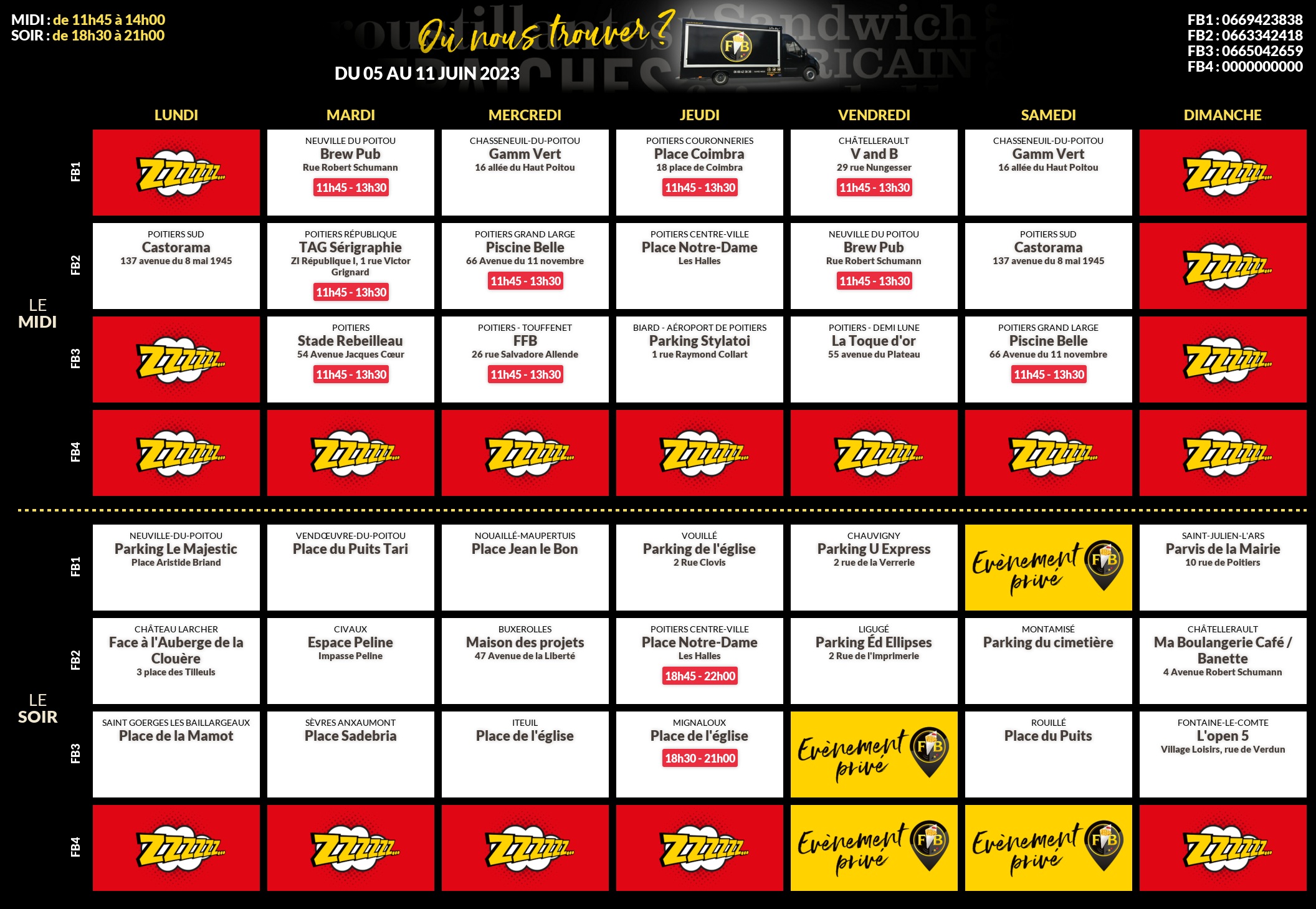 Emplacements pour la semaine 27