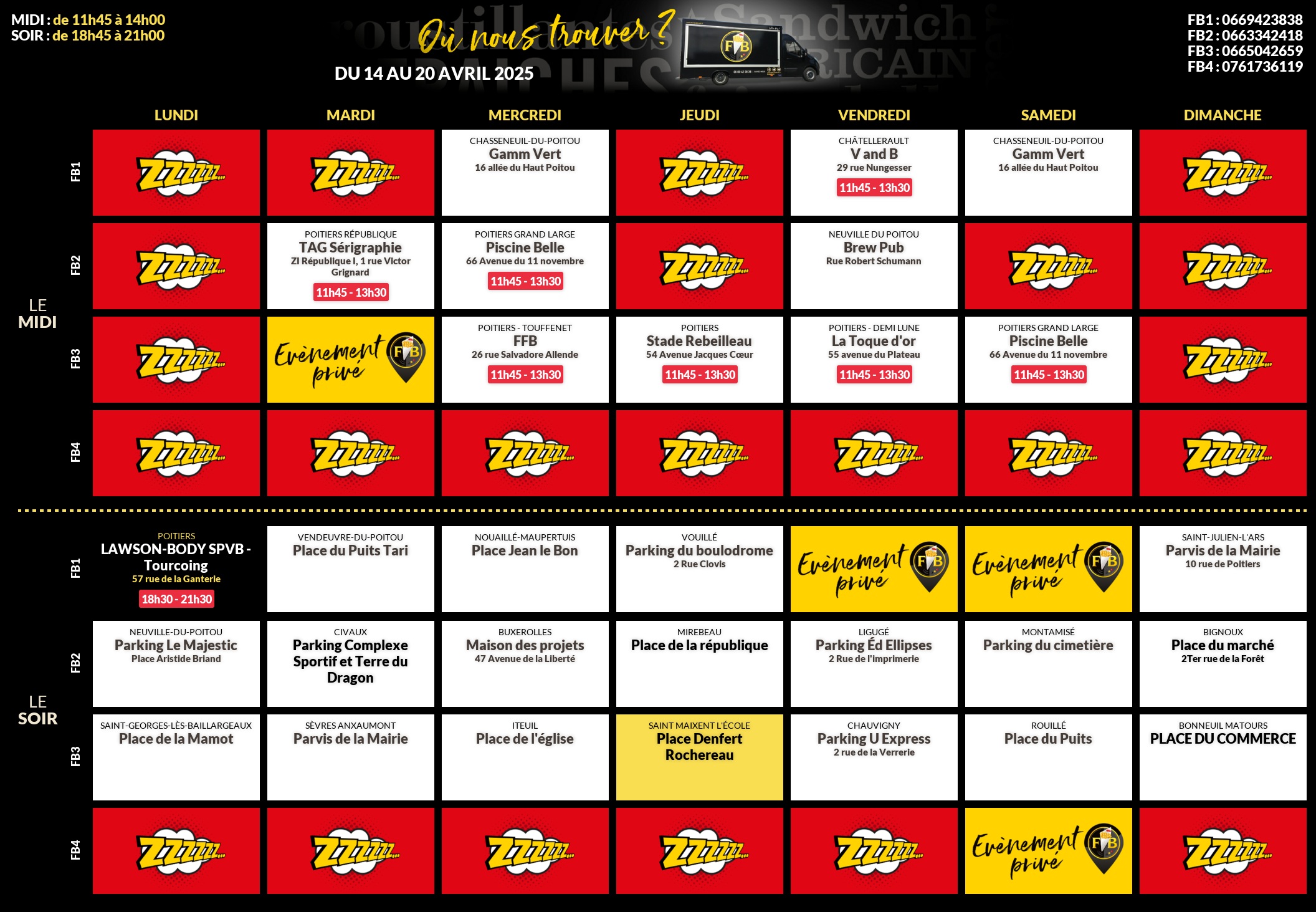Emplacements pour la semaine 128