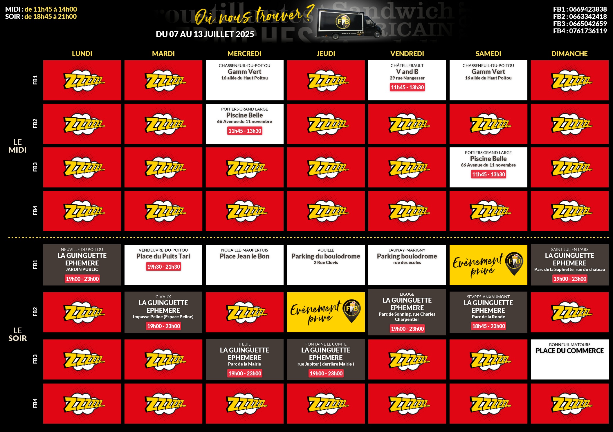 Emplacements pour la semaine 142
