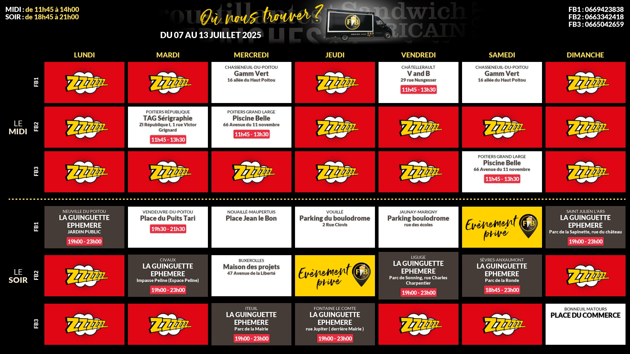 Emplacements pour la semaine 142