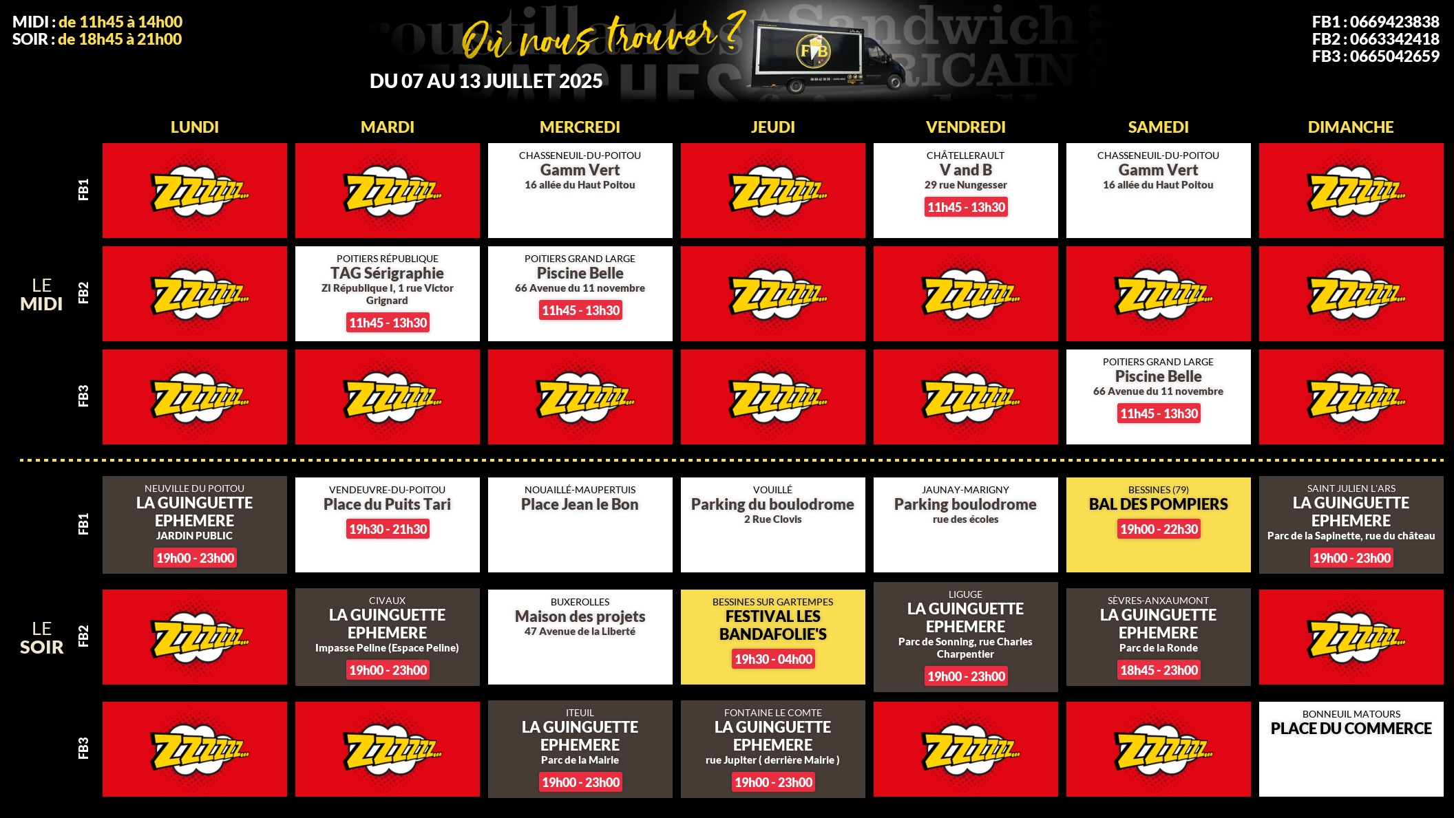 Emplacements pour la semaine 142