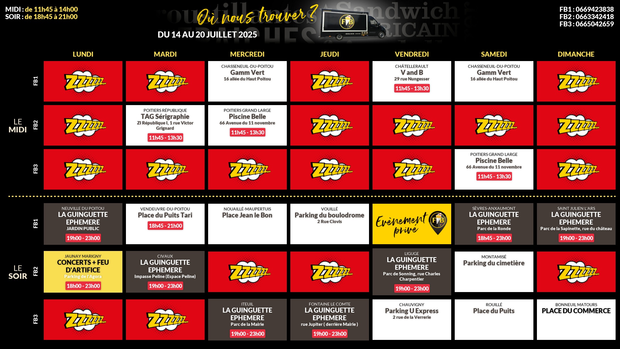 Emplacements pour la semaine 143