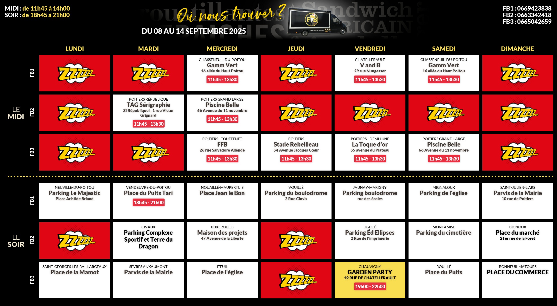 Emplacements pour la semaine 151