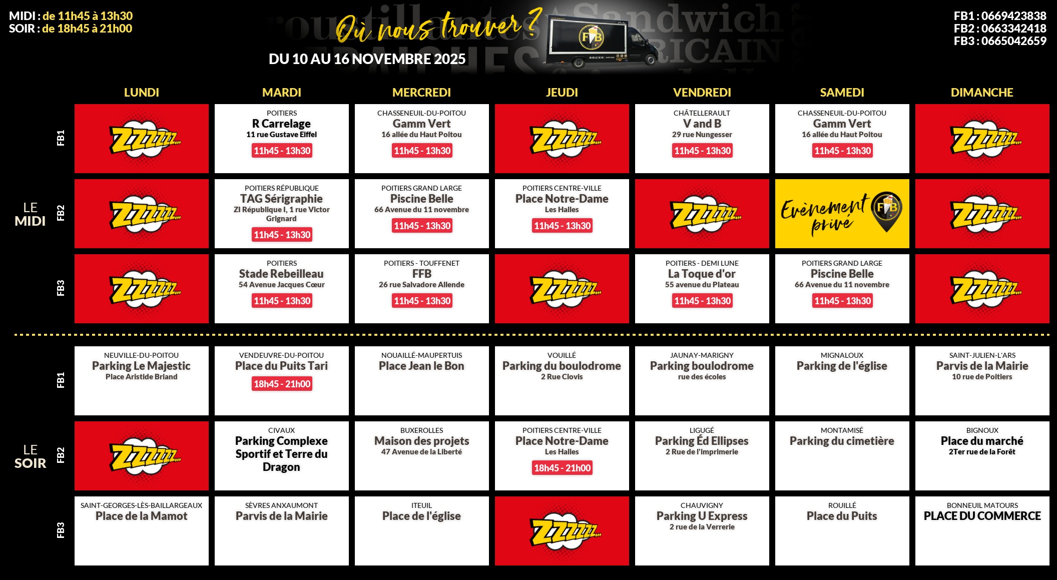 Emplacements pour la semaine 164
