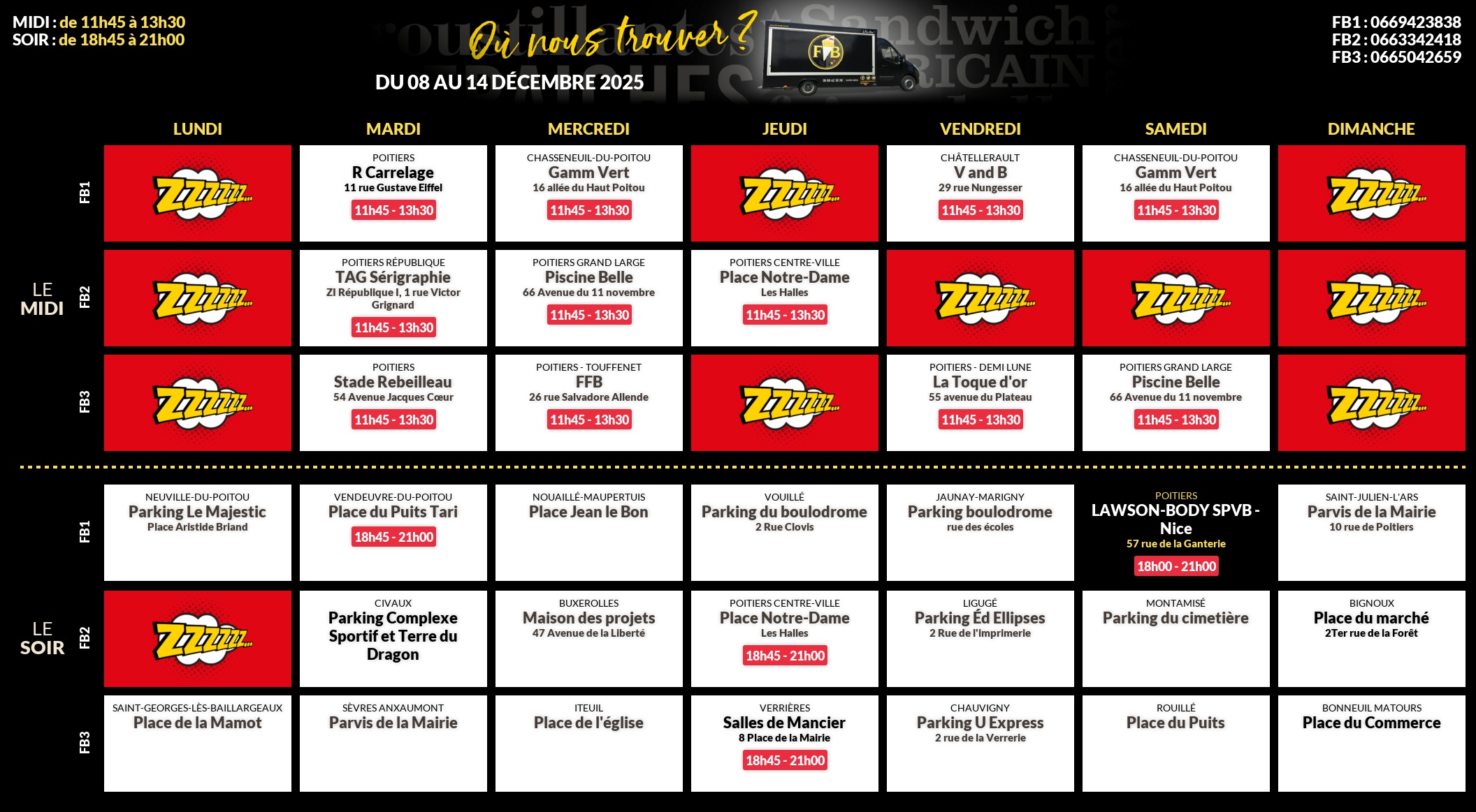 Emplacements pour la semaine 170