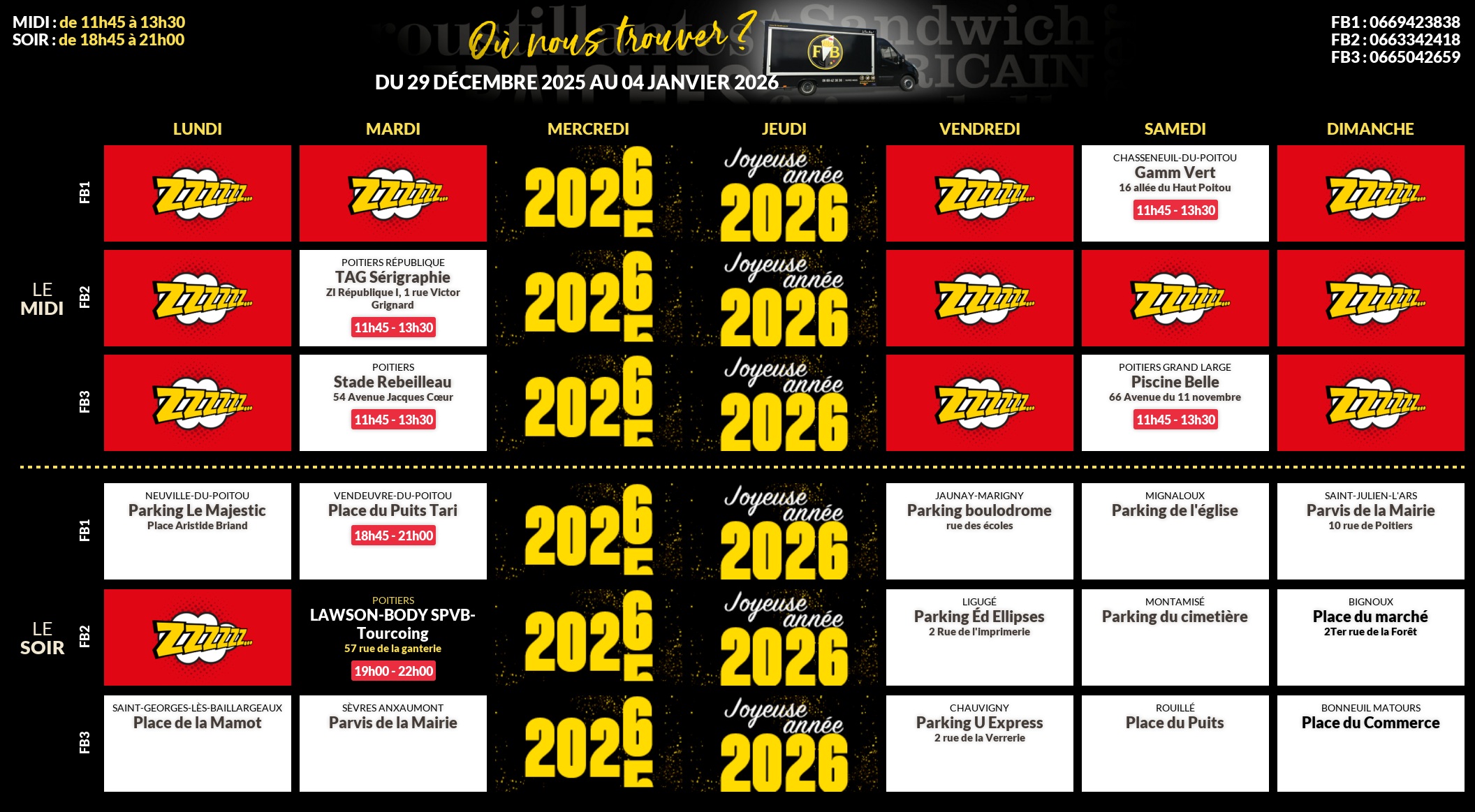 Emplacements pour la semaine 173