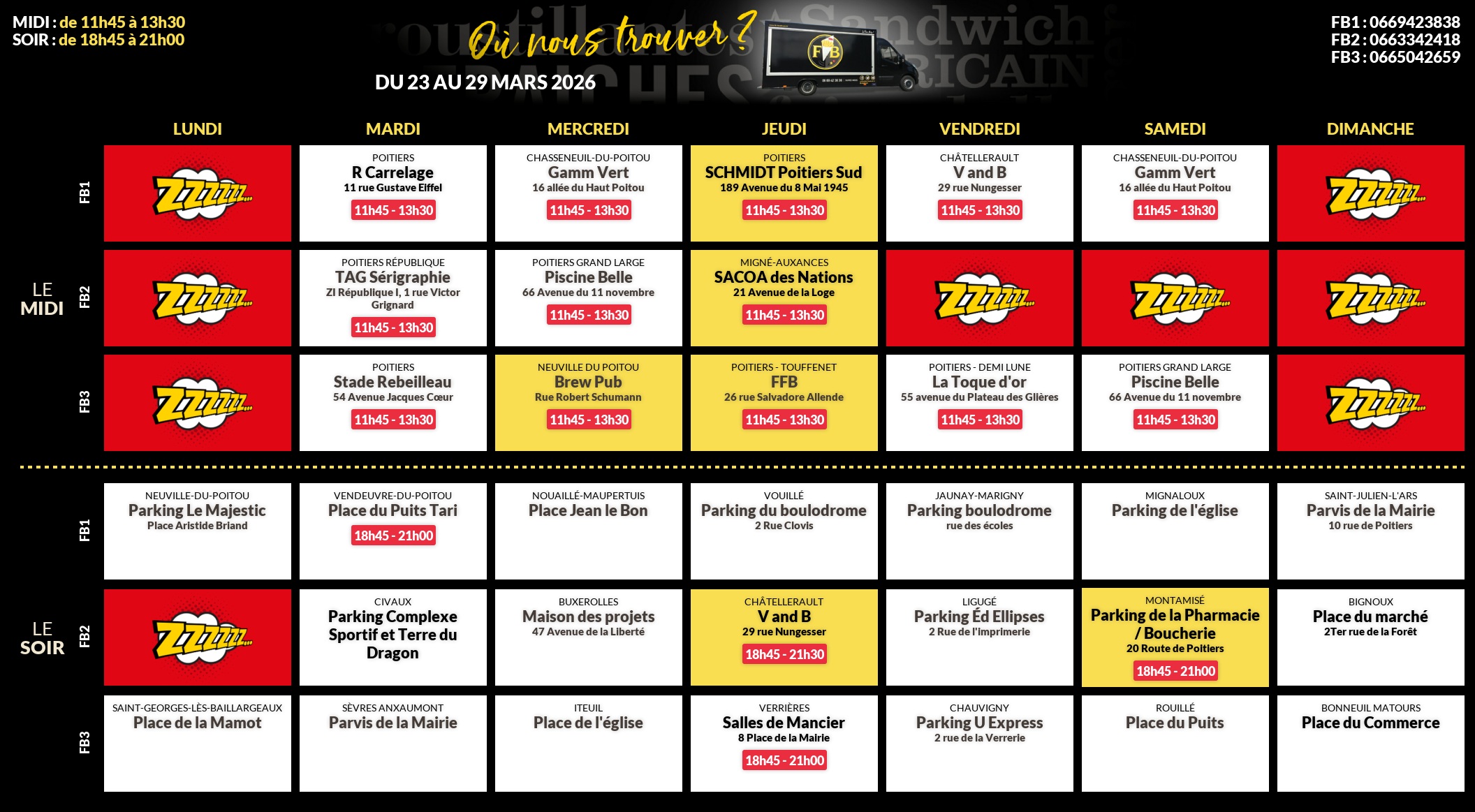 Emplacements pour la semaine 186